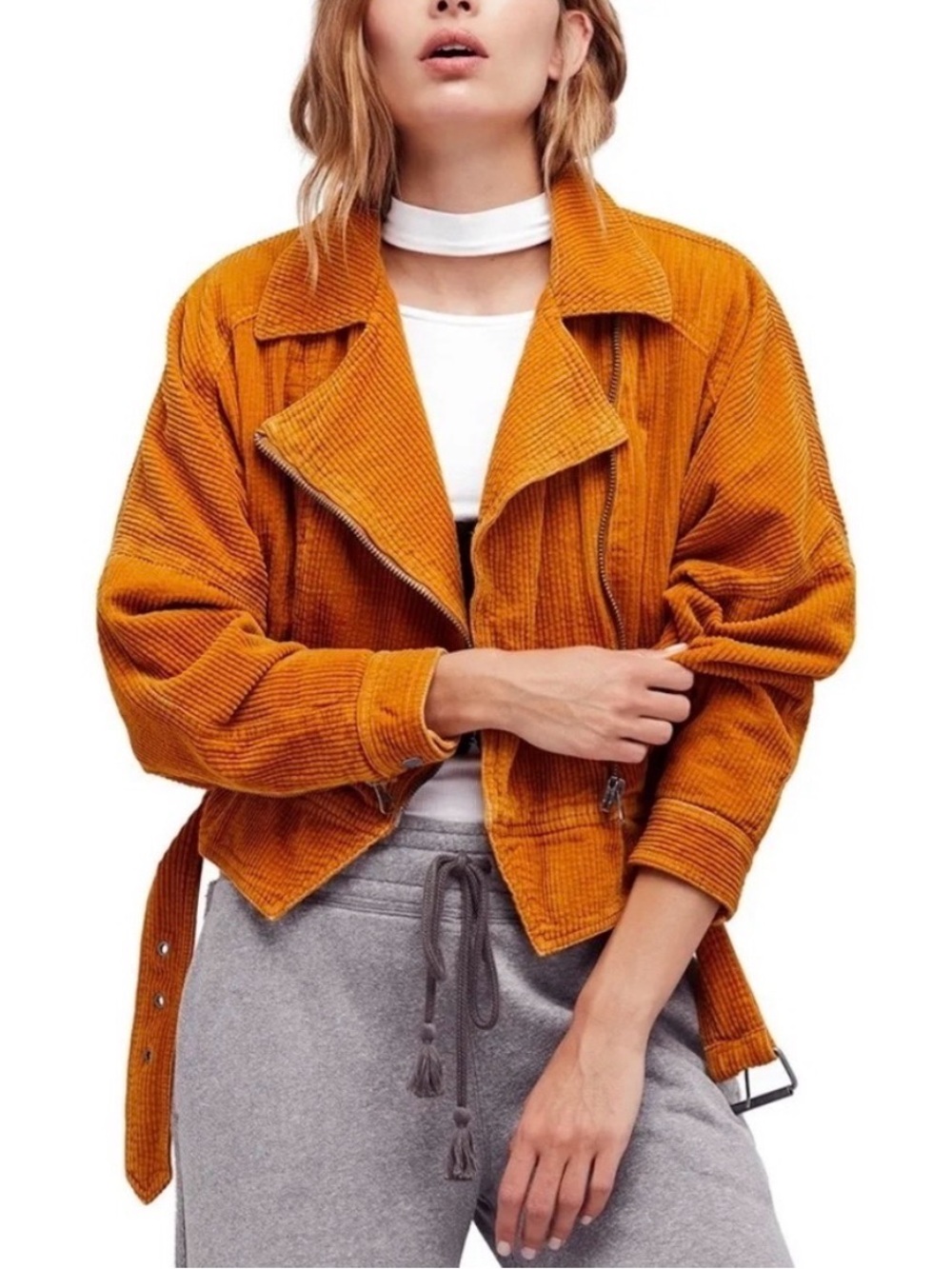 Women's Corduroy Moto Jacket - Mustard Yellow